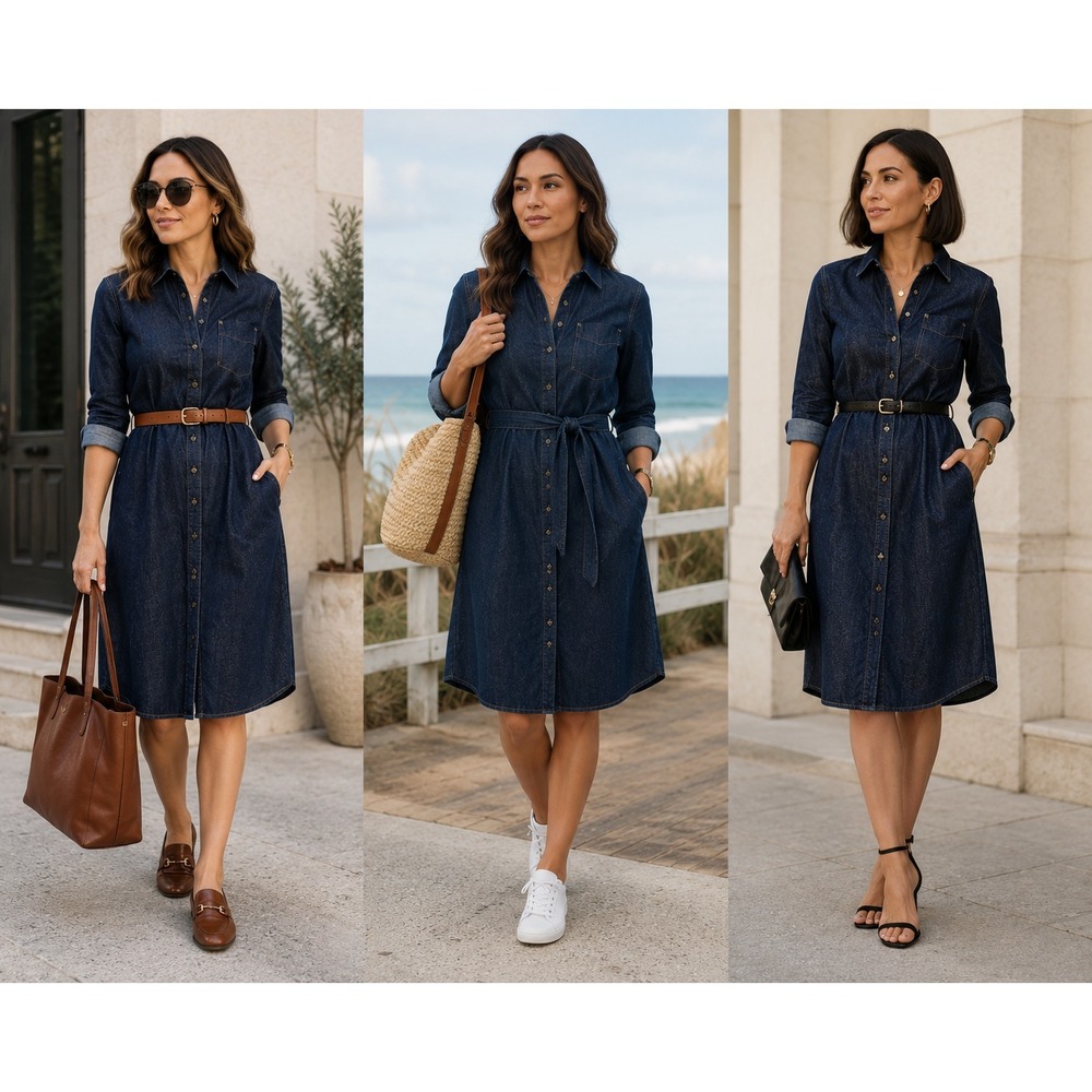 Lauren Ralph Lauren Belted Denim Shirt Dress Western Coastal Quiet Luxery Sz PS